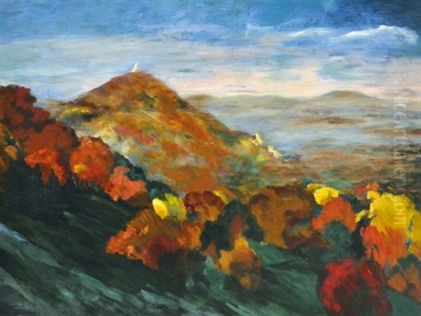 Mountainside At Autumn Oil Painting by Arpad Bardoz