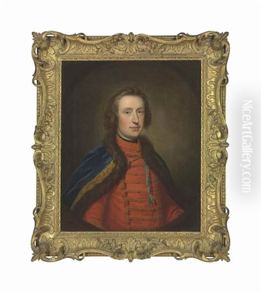 Portrait Of Francis Scott, Earl Of Dalkeith (1721-1750), Half-length, In Hussar Uniform, In A Feigned Oval Oil Painting by Thomas Bardwell