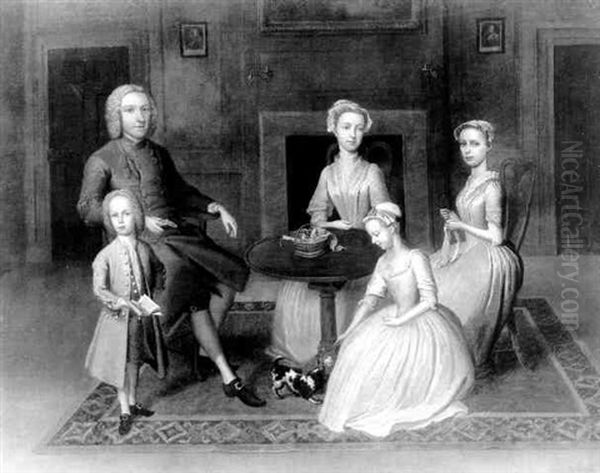 Portrait Of The Brewster Family In An Interior Oil Painting by Thomas Bardwell