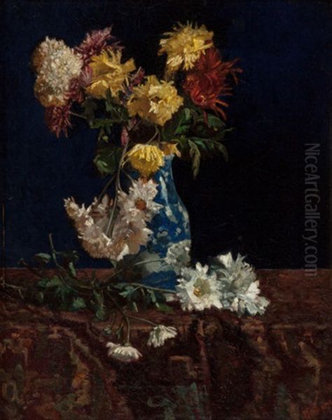 Still Life With Chrysanthemums In An Oriental Vase, Circa 1885 Oil Painting by Martha West Bare