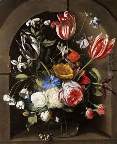 Blumenstilleben In Einer Steinnische Oil Painting by Johannes Anthonius van der Baren