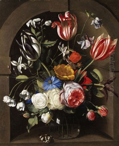 Blumenstilleben In Einer Steinnische Oil Painting by Johannes Anthonius van der Baren