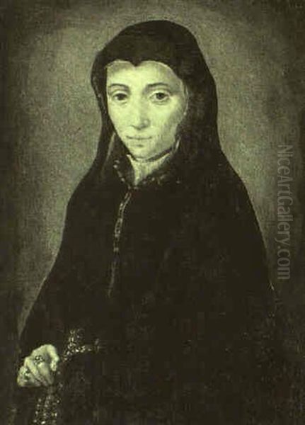 Portrait Of A Lady (margaret Of Austria?) Clutching A Rosary Oil Painting by Dirck Barendsz