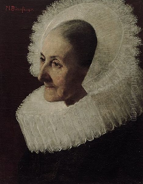 Portrait Einer Dame Mit Muhlsteinkragen Und Spitzenhaube Oil Painting by Max Baerenfaenger