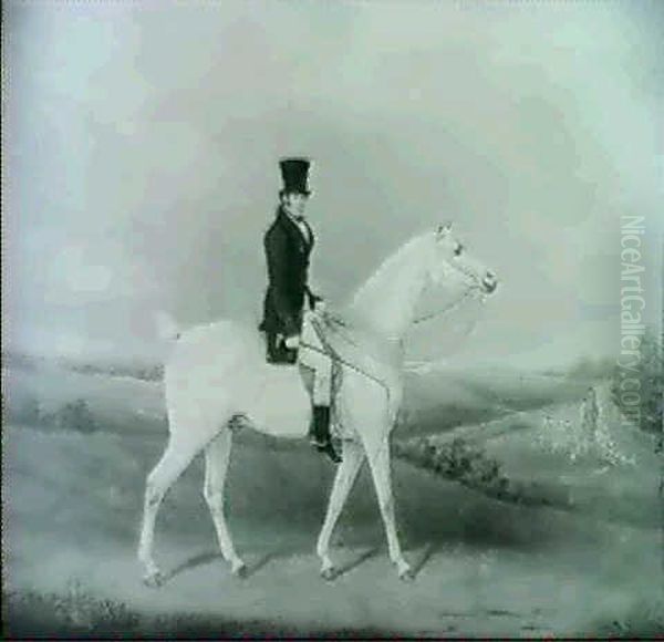 Portrait Of George Sainsbury, Esq., On A Grey Hunter, In A  Landscape, A Hunt Beyond Oil Painting by James Barenger the Elder