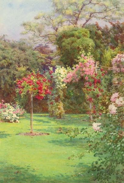 A Rose Garden Oil Painting by Edith Helena Adie