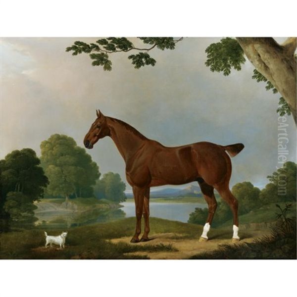 Aconbury, A Hunter, And Coaxer, A Terrier, In A Landscape Oil Painting by James Barenger the Younger