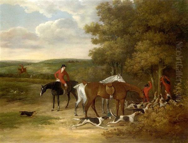 Treeing The Fox Oil Painting by James Barenger the Younger