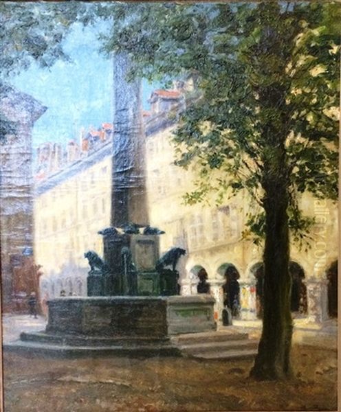 Fontaine Aux Lions A Annecy Oil Painting by Paul Joseph Barian