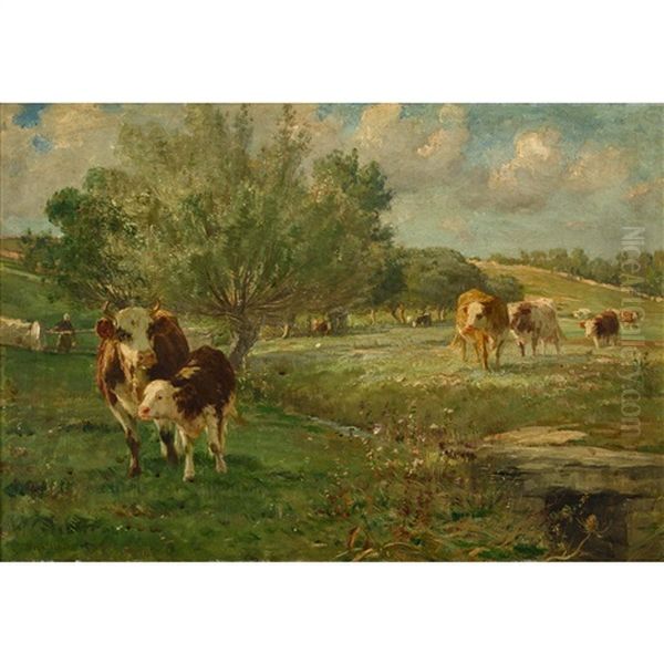 Weidende Kuhherde Oil Painting by Leon Barillot