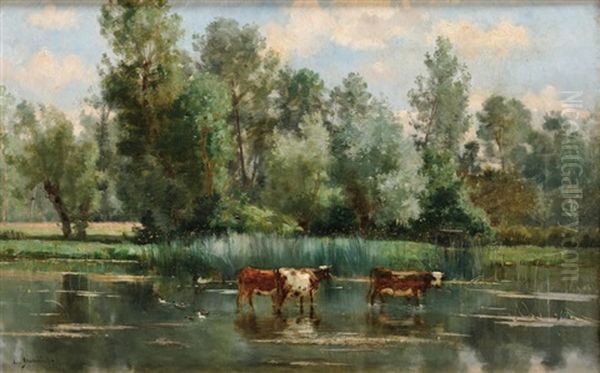 Troupeau A L'abreuvoir Oil Painting by Leon Barillot