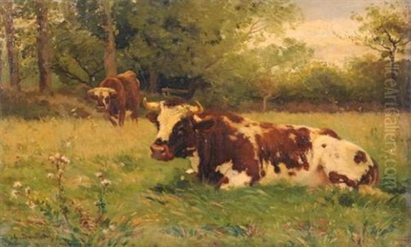 Vaches Dans Le Pre Oil Painting by Leon Barillot