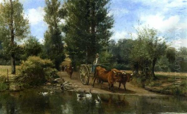 Le Gue De Caumont-itrac, Cantal Oil Painting by Leon Barillot