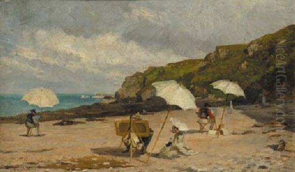 Artists Painting On The Beach Oil Painting by Leon Barillot