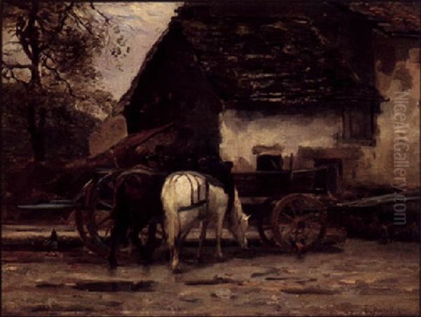 The Farmyard Oil Painting by Leon Barillot