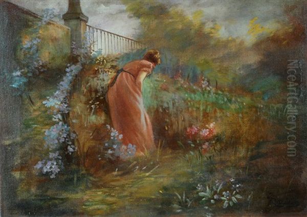 Donna In Giardino Oil Painting by Giuseppe Barison