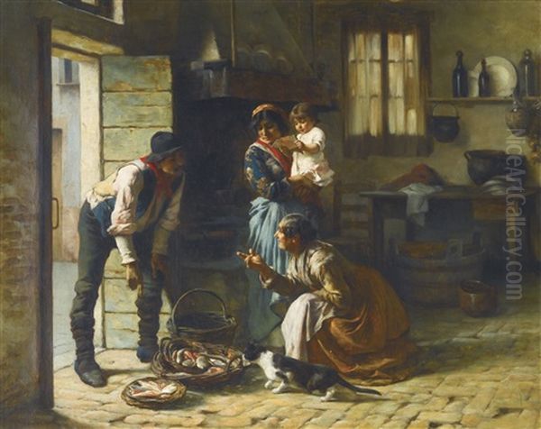 The Fishseller Oil Painting by Giuseppe Barison