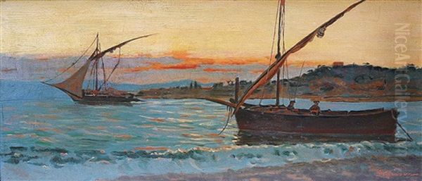 Fischerboot Im Golf Von Pozzuoli Oil Painting by Giuseppe Barison