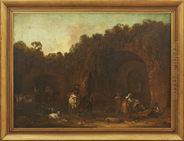 Ruinlandskap Med Rastande Figurer Oil Painting by Benjamin (of Bath) Barker