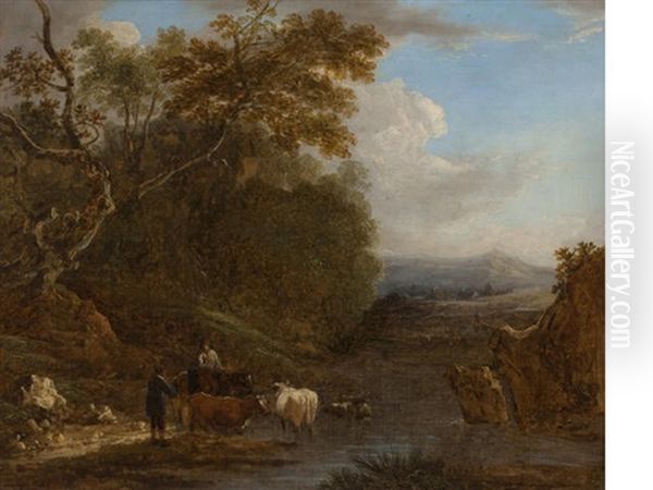 Landscape With Figures Oil Painting by Benjamin (of Bath) Barker