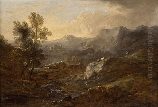 Mountainous Landscape With Distant Castle Oil Painting by Benjamin (of Bath) Barker