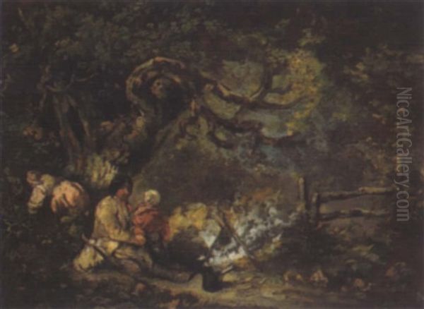 Bauernfamilie Am Lagerfeuer Oil Painting by Benjamin (of Bath) Barker