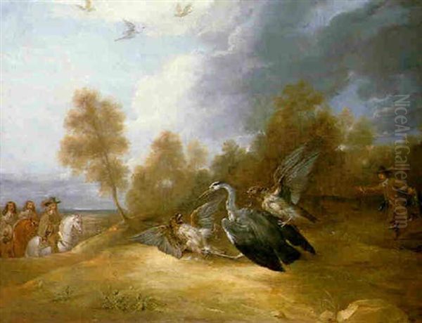 Falconry - Death Of A Heron Oil Painting by Benjamin (of Bath) Barker