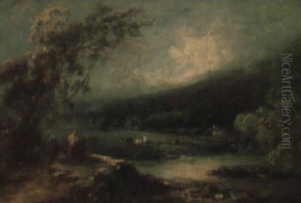 A River Lanscape With Cattle Oil Painting by Benjamin (of Bath) Barker