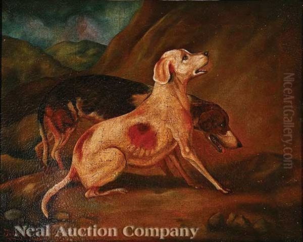 Study Of Two Foxhounds by John Barker