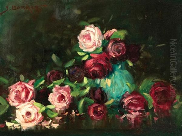 Still Life Roses Oil Painting by John Barker