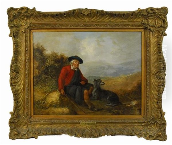 Scotsman And His Dog In The Highlands Oil Painting by John Barker