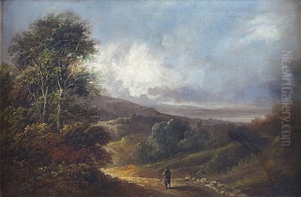 Figure On A Country Road Oil Painting by John Joseph (of Bath) Barker