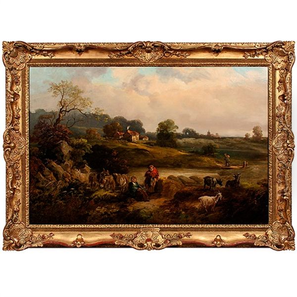 Travelers Resting By A River Oil Painting by John Joseph (of Bath) Barker