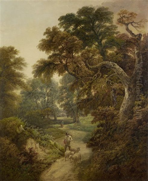 The Old Oak On Hampton Down (+ Near Shirehampton; Pair) Oil Painting by John Joseph (of Bath) Barker