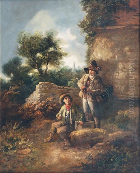 Boys Training Mice Oil Painting by John Joseph (of Bath) Barker