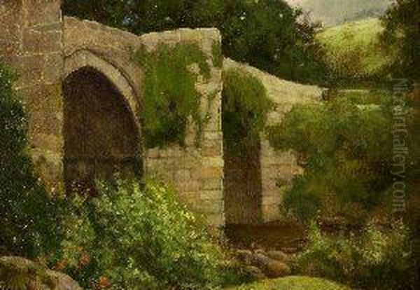 Charles Waldo Adin . Stone Bridge Oil Painting by Charles Waldo Adin