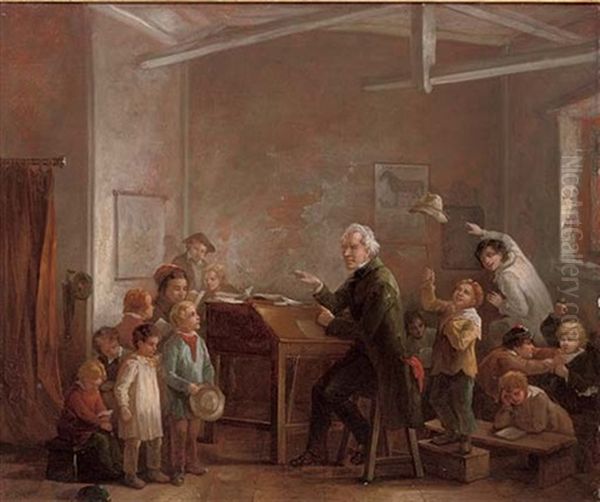 The Village School Oil Painting by John Joseph (of Bath) Barker