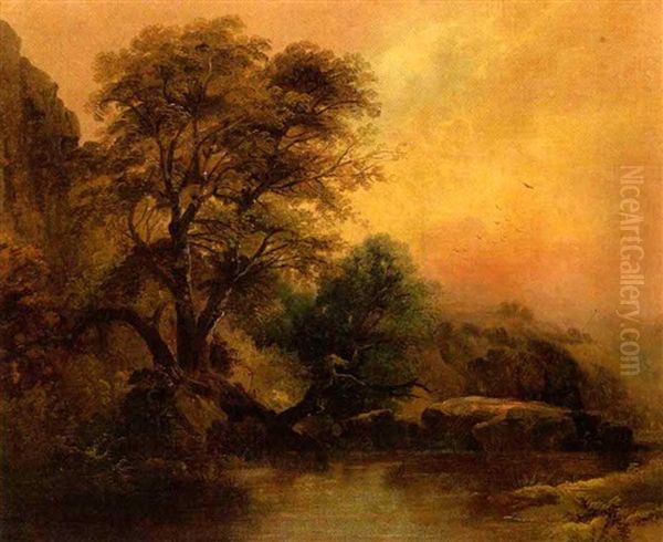 Wooded Landscape Oil Painting by John Joseph (of Bath) Barker