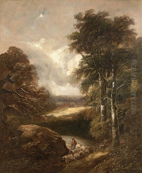 Landscape With Shepherd And Haywagon Oil Painting by John Joseph (of Bath) Barker