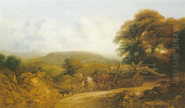 Wooded Landscape With Travellers On A Path Oil Painting by John Joseph (of Bath) Barker