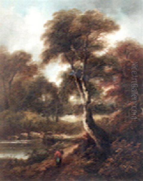 Woodland Scene Oil Painting by John Joseph (of Bath) Barker