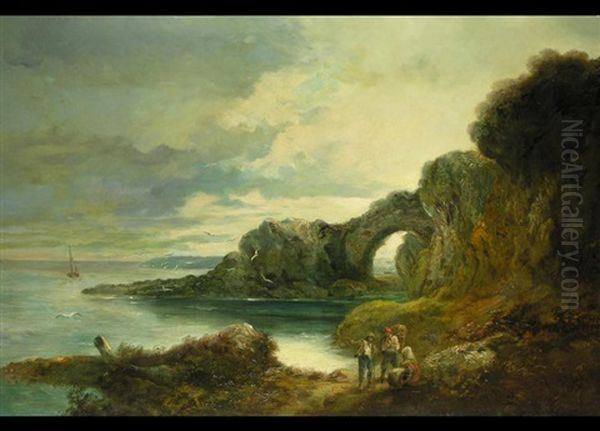 Kustenlandschaft Mit Felsiger Landzunge Und Felsenbogen Oil Painting by John Joseph (of Bath) Barker