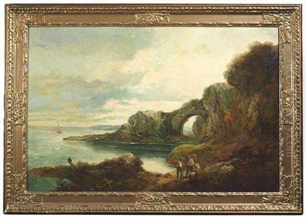 Felsige Kustenlandschaft Mit Bauern Oil Painting by John Joseph (of Bath) Barker