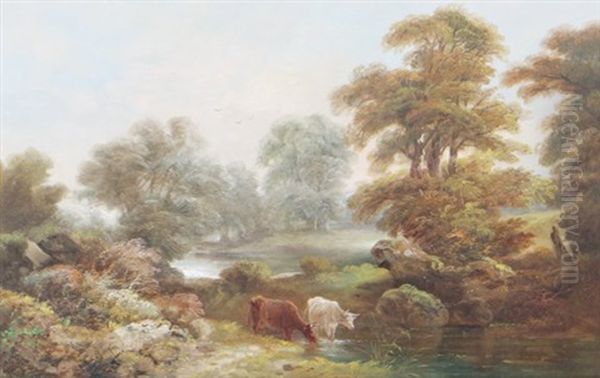 Cows In Landscape Oil Painting by Joseph Barker