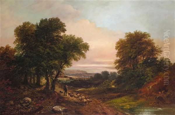 Landscape With A Shepherd And Sheep By A Pool Oil Painting by Thomas Barker