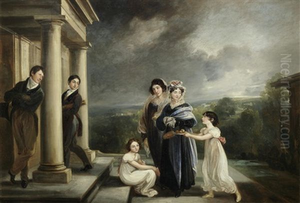 Portrait Of The Deare Family On The Steps Of Their House Oil Painting by Thomas Barker