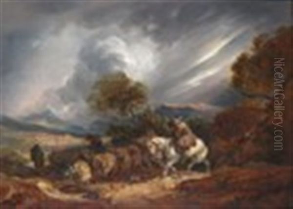 Caught In A Storm Oil Painting by Thomas Barker