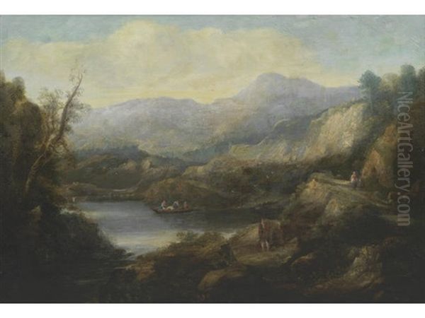 Resting By The Wayside (+ Figures In A Rugged Landscape; Pair) Oil Painting by Thomas Barker