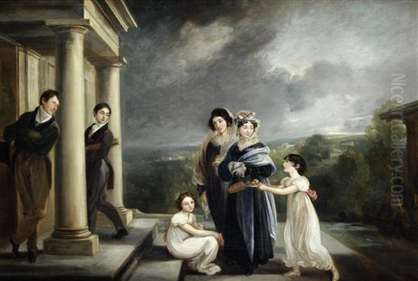 Portrait Of The Deare Family On The Steps Of Their House Oil Painting by Thomas Barker