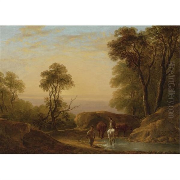 An Evening Landscape Oil Painting by Thomas Barker